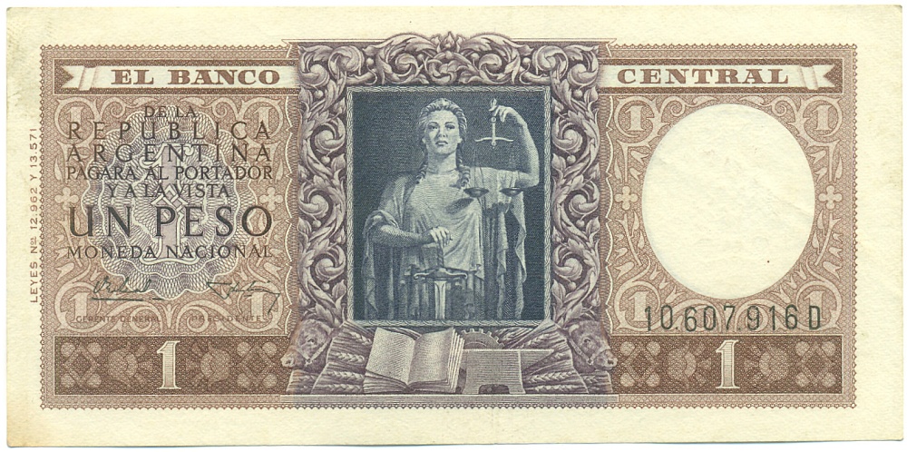 1 песо 1952-1955 года Аргентина — Фото №1