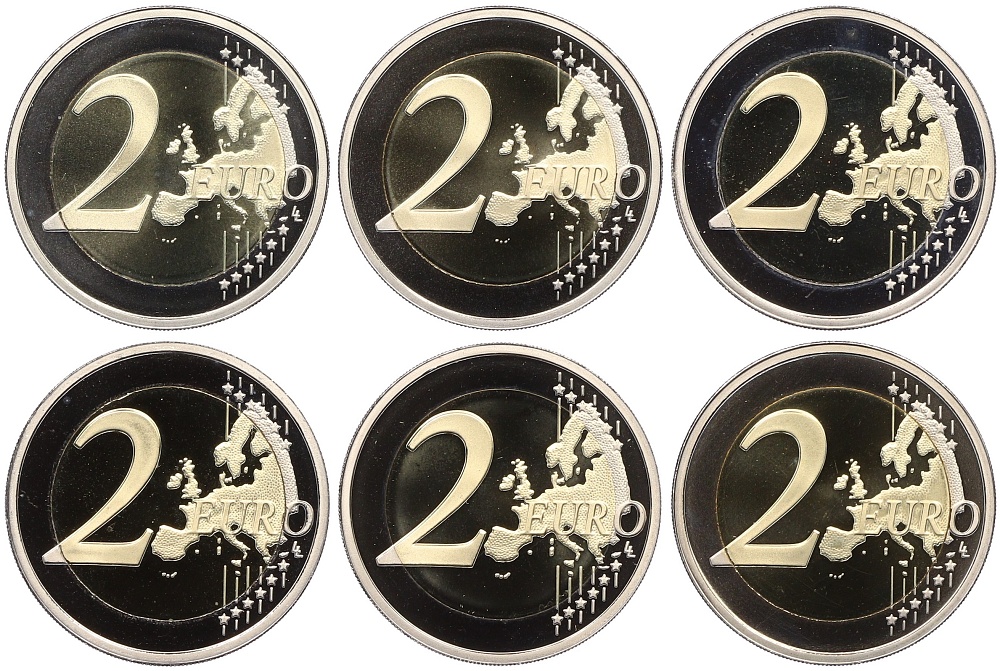 Набор из 6 юбилейных монет 2 евро 2013-2016 года Люксембург (Proof) — Фото №2
