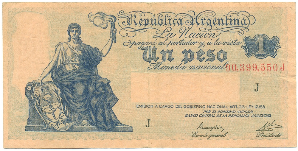 1 песо 1946-1947 года Аргентина — Фото №1