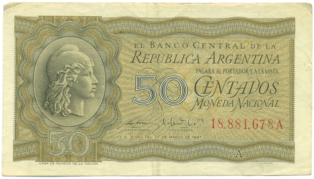 50 сентаво 1950-1951 года Аргентина — Фото №1