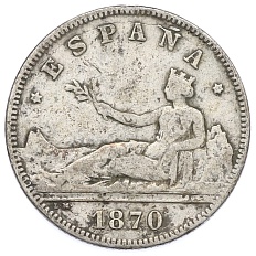 2 песеты 1870 (74) года Испания — Фото №1