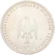 10 марок 1989 года J Западная Германия (ФРГ) «800 лет Гамбургскому порту» — Фото №2