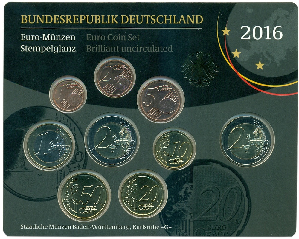 Набор из 9 евромонет 2016 года G Германия — Фото №1