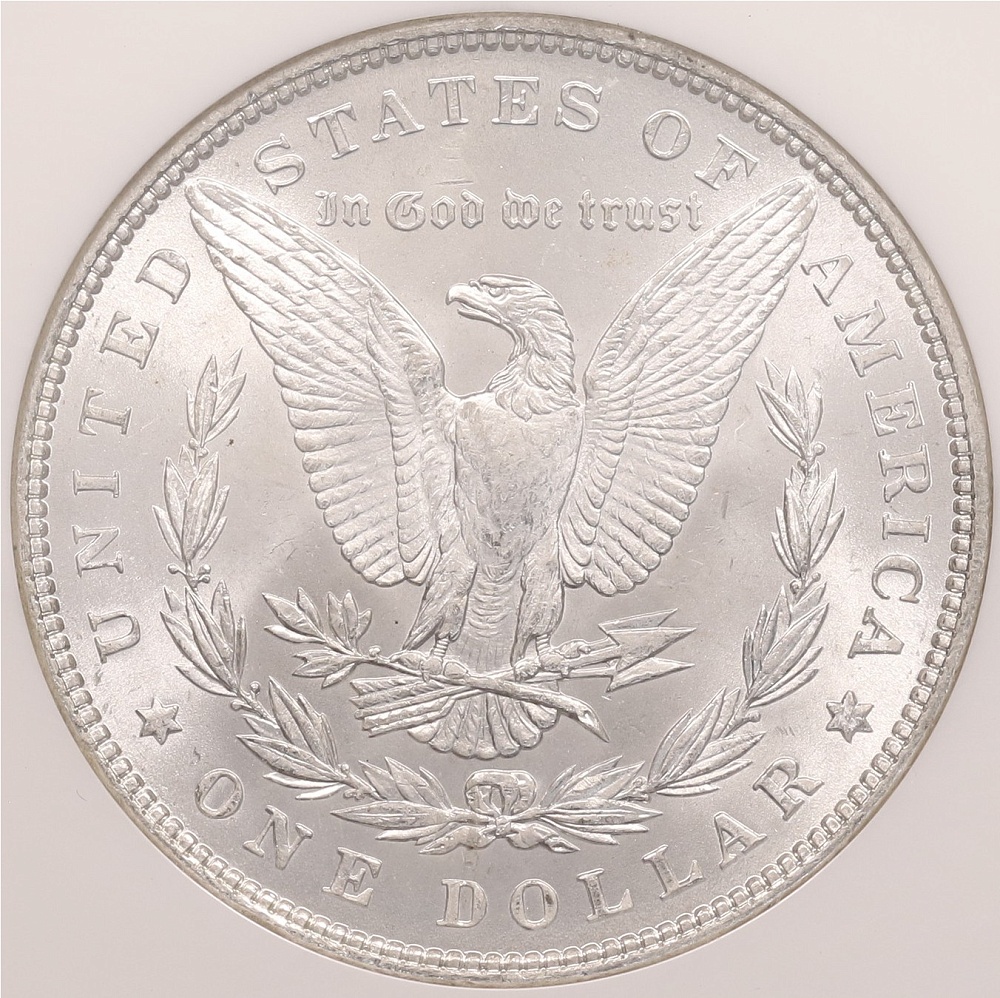 1 доллар 1887 года США «Доллар Моргана» в слабе NGC (MS64) — Фото №2