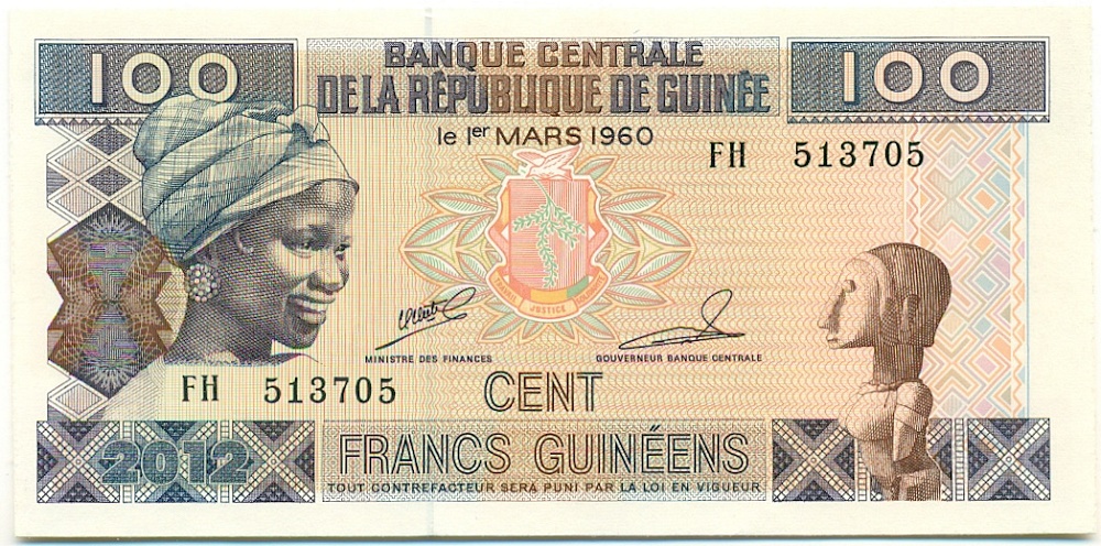 100 франков 2012 года Гвинея — Фото №1