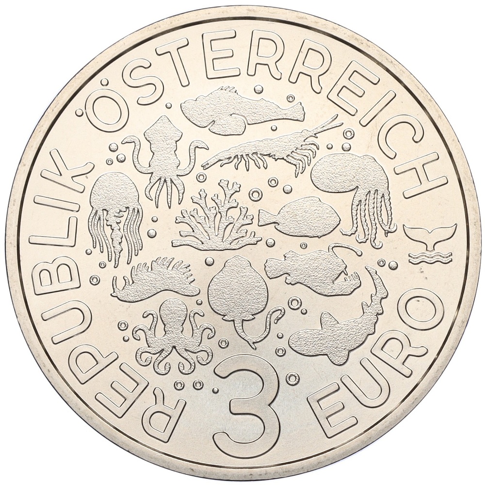 3 евро 2023 года Австрия «Светящаяся морская жизнь — Калифорнийская раздувающаяся акула» — Фото №2