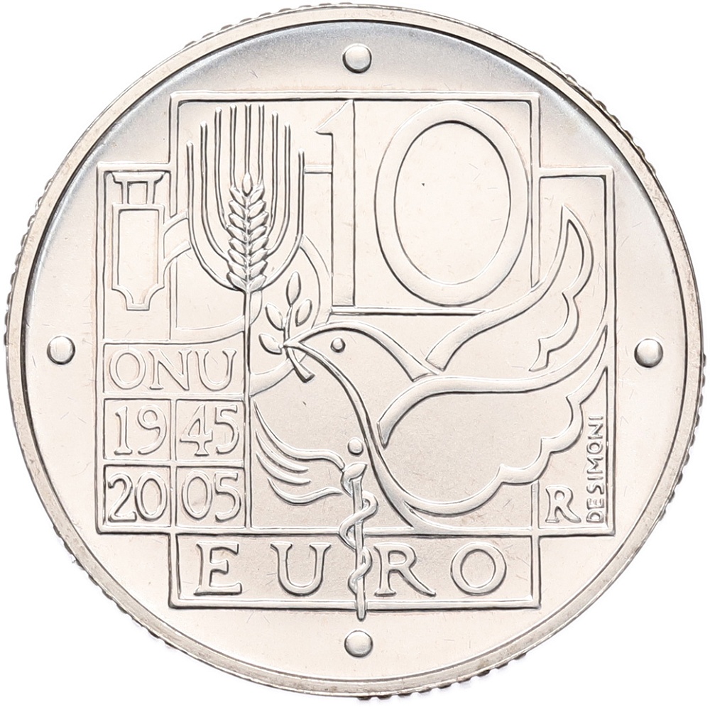 10 евро 2005 года Италия «60 лет ООН» — Фото №1