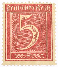 Почтовая марка 5 пфеннигов 1922 года Германия — Фото №1
