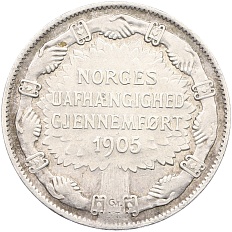 2 кроны 1907 года Норвегия «Независимость Норвегии (Без ружей на реверсе» — Фото №1