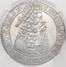 1 талер 1701 года Австрия (Леопольд I) монетный двор Халль — в слабе NGC (AU58) — Фото №1
