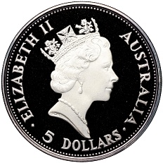 5 долларов 1990 года Австралия «Австралийская кукабара» — Фото №2