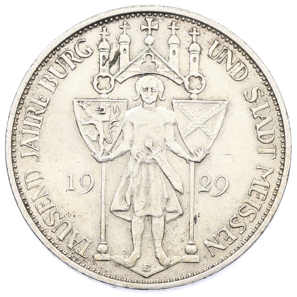 3 рейхсмарки 1929 года E Германия «1000 лет городу Мейсен» — Фото №1