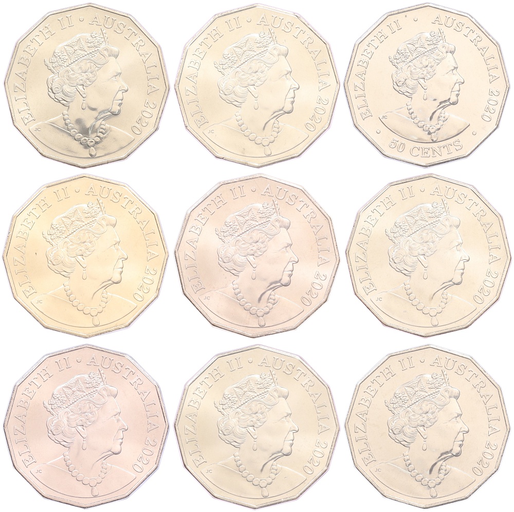 Набор из 9 монет 50 центов 2020 года Австралия «Суперкары» — Фото №2