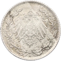 1/2 марки 1915 года D Германия — Фото №2