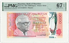 2000 рупий 2018 года Маврикий — в слабе PMG (Superb Gem Unc 67) — Фото №1