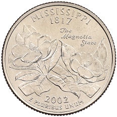 1/4 доллара (25 центов) 2002 года D США «Штаты и территории — Миссисипи» — Фото №1