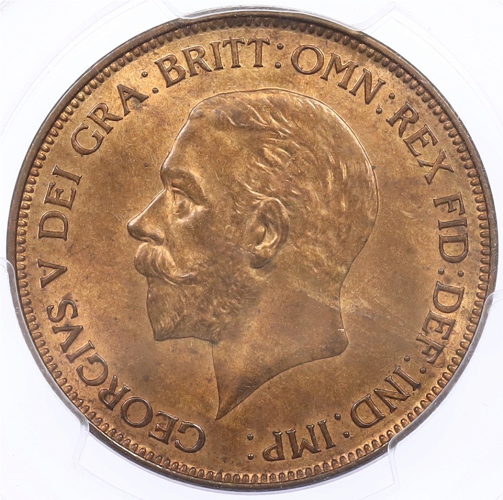 1 пенни 1928 года Великобритания (Король Георг V) в слабе PCGS (MS64RB) — Фото №2