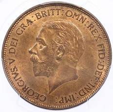 1 пенни 1928 года Великобритания (Король Георг V) в слабе PCGS (MS64RB) — Фото №2