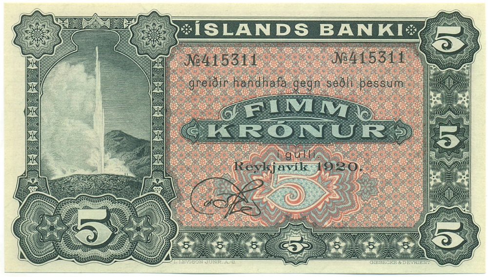 5 крон 1920 года Исландия — Фото №1