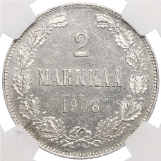 2 марки 1908 года Русская Финляндия — в слабе NGC (MS62) — Фото №1