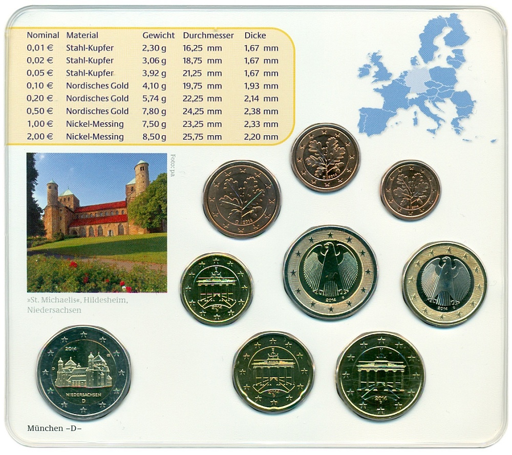 Набор из 9 евромонет 2014 года D Германия — Фото №2