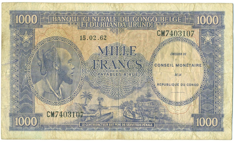 1000 франков 1962 года Республика Конго (Леопольдвиль) — Фото №1