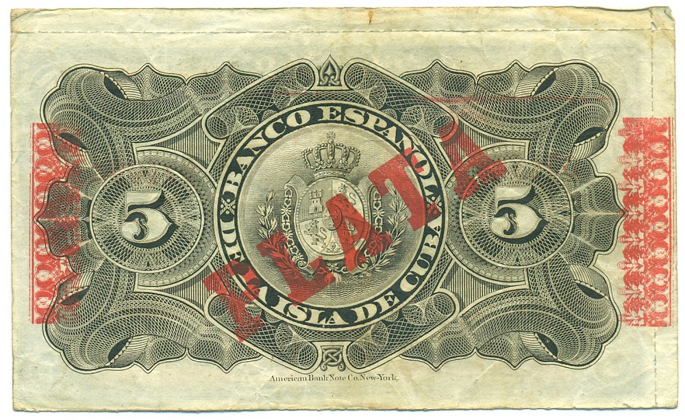 5 песо 1896 года Испанская Куба (Надпечатка PLATA) — Фото №2