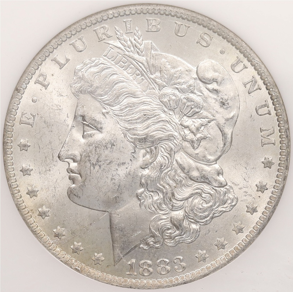 1 доллар 1883 года О США «Доллар Моргана» в слабе NGC (MS63) — Фото №1