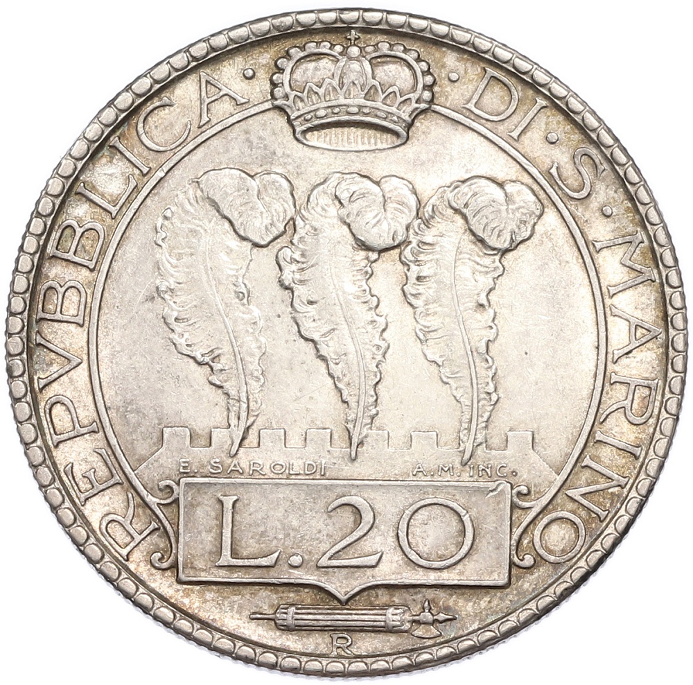 20 лир 1933 года Сан-Марино — Фото №2