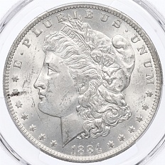 1 доллар 1884 года О США «Доллар Моргана» в слабе PCGS (MS63) — Фото №1