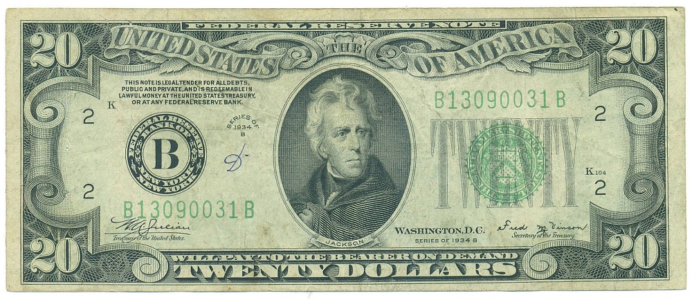20 долларов 1934 года США (Нью-Йорк) — Фото №1