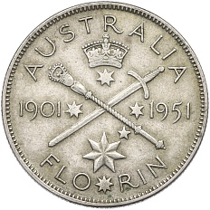 1 флорин 1951 года Австралия «50 лет Федерации» — Фото №1
