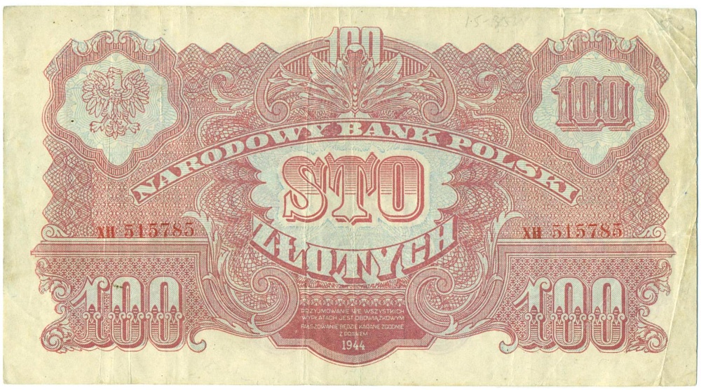 100 злотых 1944 года Польша — Фото №1
