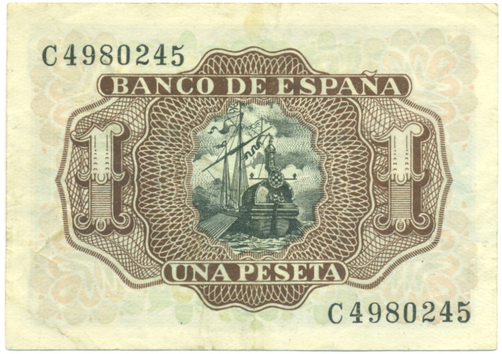 1 песета 1953 года Испания — Фото №2