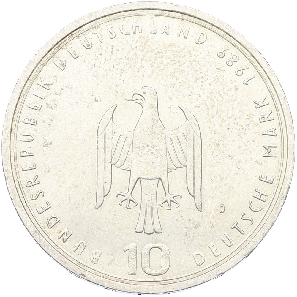 10 марок 1989 года J Западная Германия (ФРГ) «800 лет Гамбургскому порту» — Фото №2