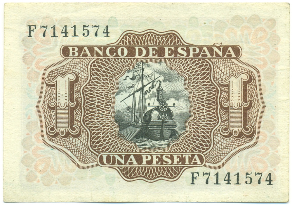 1 песета 1953 года Испания — Фото №2