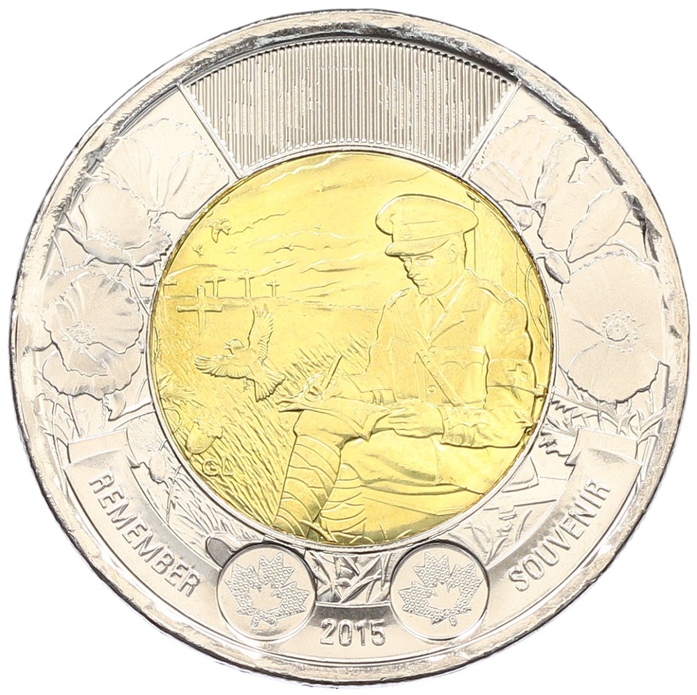 2 доллара 2015 года Канада «100 лет стихотворению На полях Фландрии» — Фото №1