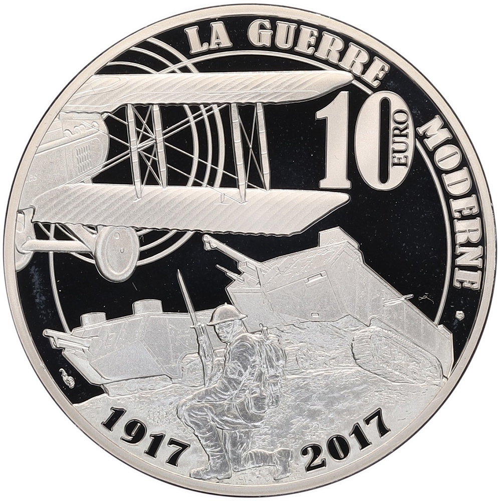 10 евро 2017 года Франция «Модернизация на войне — Первые танки и самолеты 1917 года» — Фото №2
