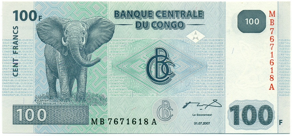 100 франков 2007 года Конго (ДРК) — Фото №1