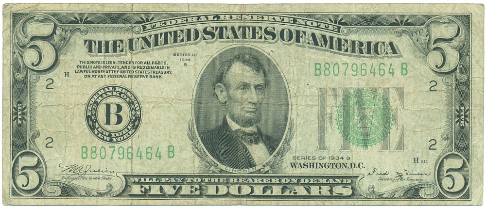 5 долларов 1934 года США — Фото №1