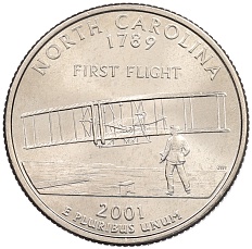 1/4 доллара (25 центов) 2001 года D США «Штаты и территории — Северная Каролина» — Фото №1