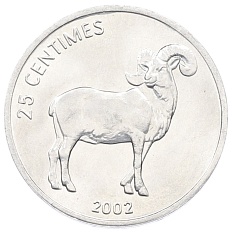 25 сантимов 2002 года Конго (ДРК) «Животные — Гривистый баран» — Фото №1