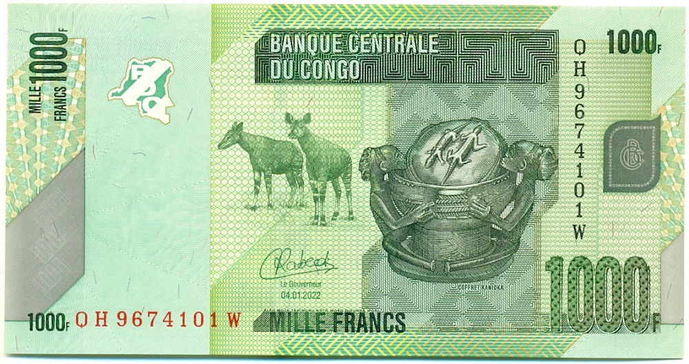 1000 франков 2022 года Конго (ДРК) — Фото №1