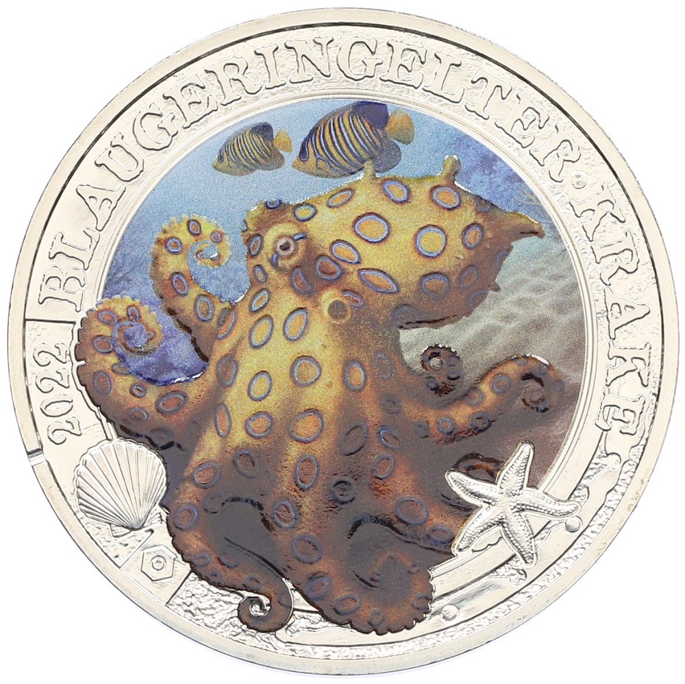 3 евро 2022 года Австрия «Синекольчатый осьминог» — Фото №1