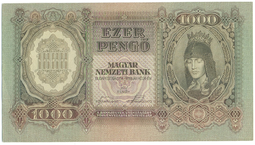 1000 пенго 1943 года Венгрия — Фото №1