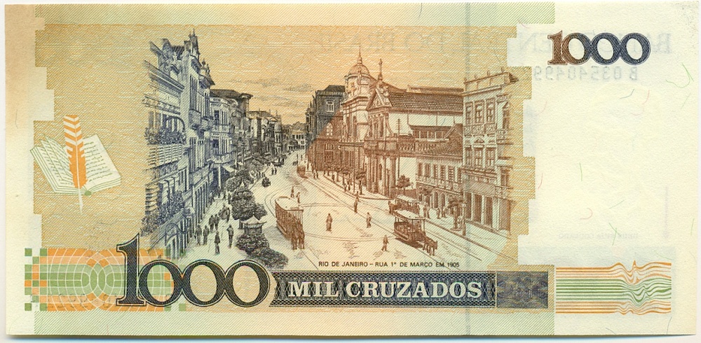 1 новый крузадо 1989 года Бразилия (Надпечатка на 1000 крузадо) — Фото №2