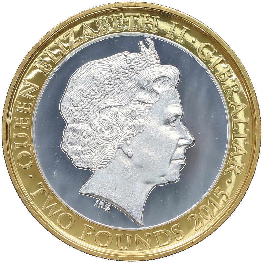 2 фунта 2015 года Гибралтар «50-я годовщина со дня смерти Уинстона Черчилля — Идемте же, идемте вперед единой силой» — Фото №2