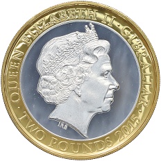 2 фунта 2015 года Гибралтар «50-я годовщина со дня смерти Уинстона Черчилля — Идемте же, идемте вперед единой силой» — Фото №2