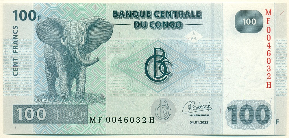 100 франков 2022 года Конго (ДРК) — Фото №1