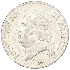 5 франков 1824 года W Франция — Фото №1